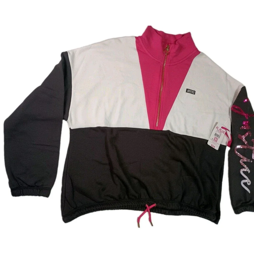 JUSTICE pullover with Zipper-Girls XL  16P/18P NEW WITH TAGS-NICE!  (P0031)